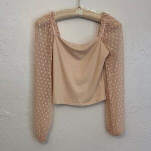 Lush Elegant Cream Sheer Long Sleeve Top Small